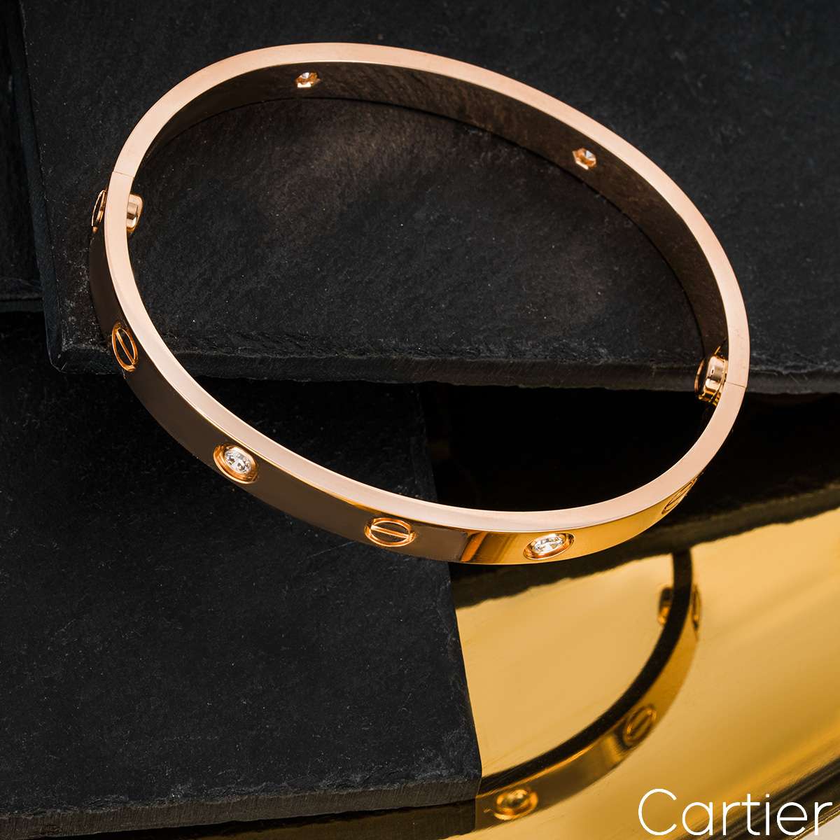 Cartier Rose Gold Half Diamond Love Bracelet Size 18 B6036018